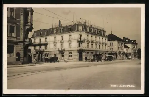 AK Uster, Bahnhofplatz mit Hotel Schweizerhof