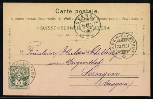 Lithographie Baden /Schweiz, Ortspartie am Hotel Engel