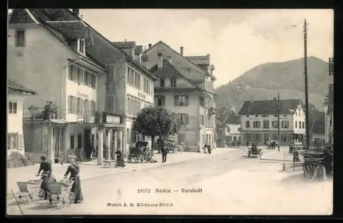 AK Baden /Schweiz, Strassenpartie in der Vorstadt