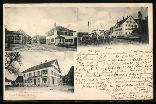 AK Wangen /Zürich, Gasthof z. Sternen, Anstalt und Strassenpartie