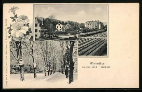 AK Winterthur, Lind-Anlagen, Strassenpartie an den Gleisen