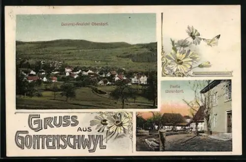 AK Gontenschwil, Gesamtansicht Oberdorf, Strassenpartie im Unterdorf