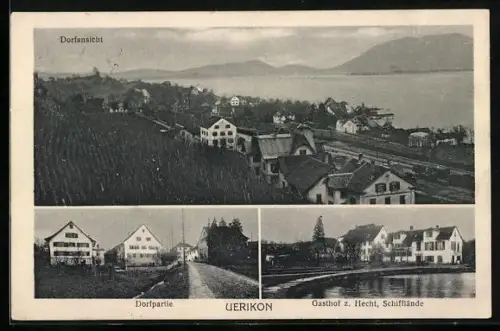 AK Uerikon, Gasthof zum Hecht, Schifflände, Ortspartie und Gesamtansicht
