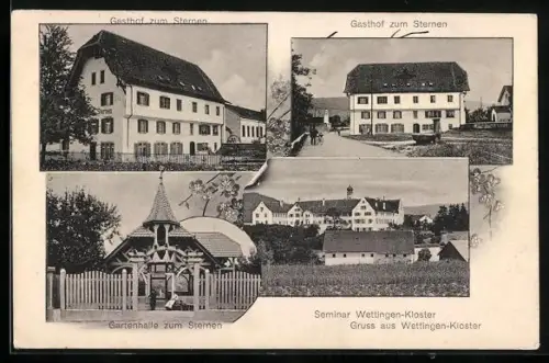 AK Wettingen-Kloster, Gasthof zum Sternen mit Gartenhalle, Seminar Wettingen-Kloster