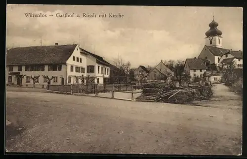 AK Würenlos, Gasthof zum Rössli mit Kirche