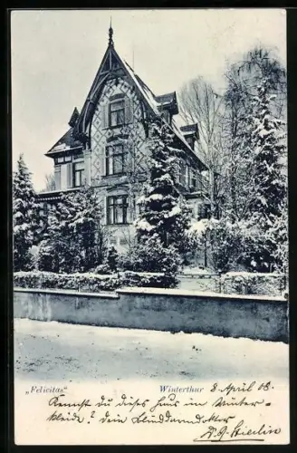 AK Winterthur, Villa Felicitas im Schnee