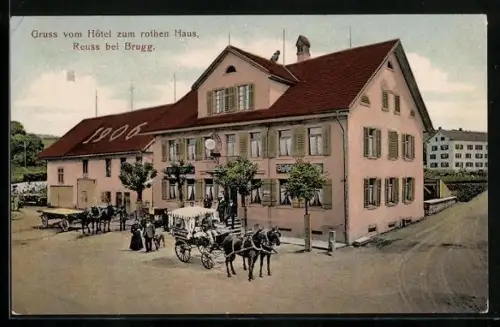 AK Brugg /AG, Hotel zum rothen Haus Reuss bei Brugg mit Kutsche