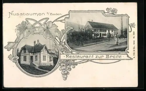 AK Nussbaumen b. Baden, Restaurant zur Breite und Villa im Jugendstil-Passepartout
