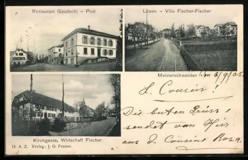 AK Meisterschwanden, Restaurant Gaudschi, Restaurant Fischer in der Kirchgasse, Löwen-Villa Fischer