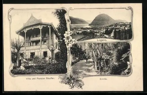 AK Lugano, Villa und Pension Stauffer, Entrée