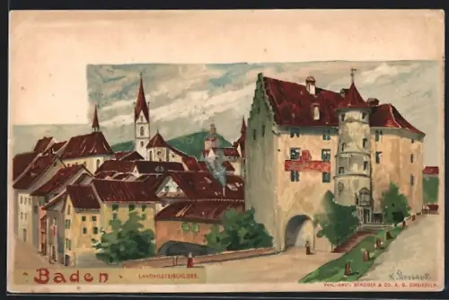 Künstler-AK Baden, Partie am Landvogteischloss