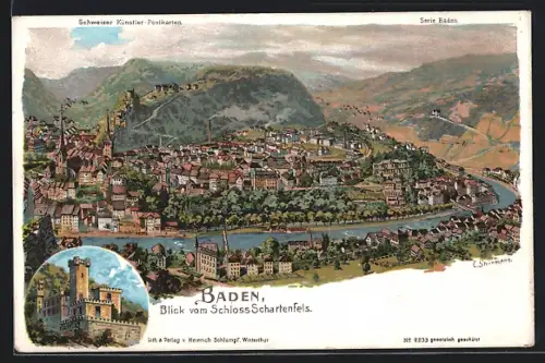 Künstler-AK Baden, Blick vom Schloss Schartenfels