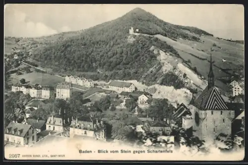 AK Baden, Ortsansicht vom Stein gegen Schartenfels