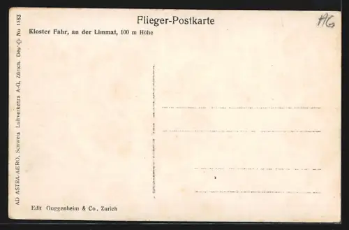 AK Unterengstringen, Kloster Fahr mit Limmat, Luftbild