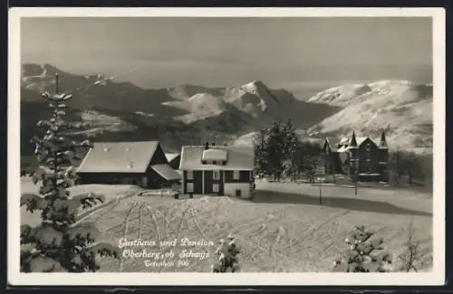 AK Illgau, Gasthaus und Pension Oberberg im Schnee