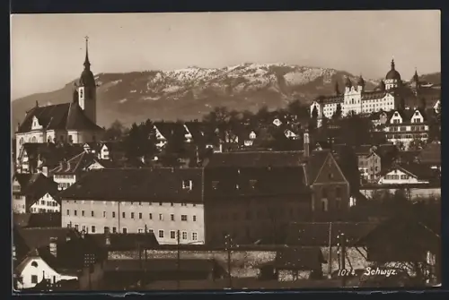 AK Schwyz, Teilansicht mit Kirche