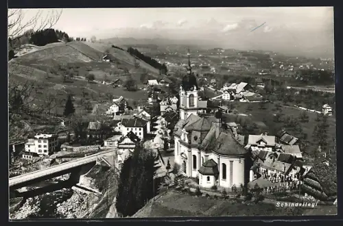 AK Schindellegi, Gesamtansicht mit Kirche und Hinterland