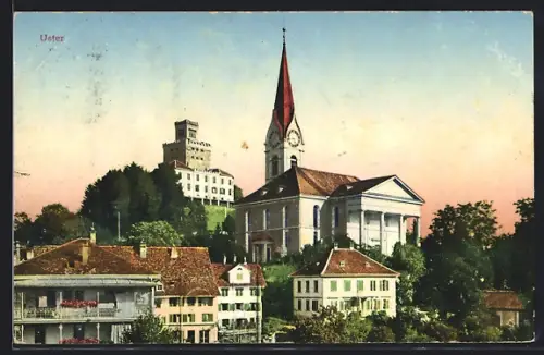 AK Uster, Ortspartie mit Kirche