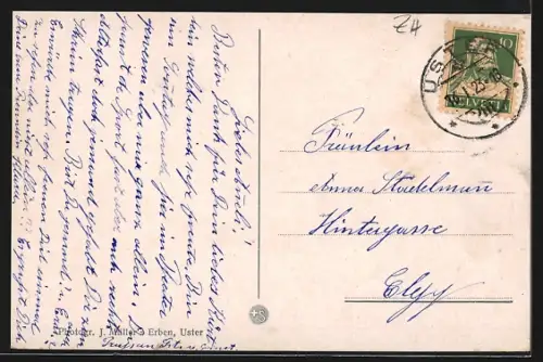 AK Uster, Ortspartie bei Baumblüte
