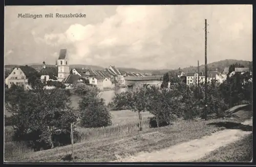 AK Mellingen, Teilansicht mit Reussbrücke