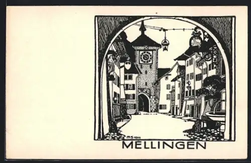 Künstler-AK Mellingen, Am Stadttorturm