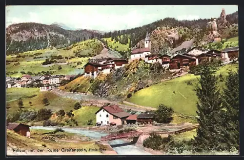 AK Filisur /Albula-Bahn, Teilansicht mit der Ruine Greifenstein