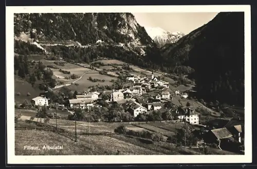 AK Filisur /Albulatal, Teilansicht mit Bergen