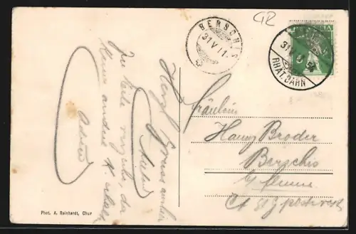 AK Reichenau, Uferpartie mit Brücke