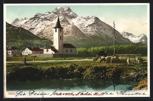 AK Sils, Kirche mit Piz della Margna