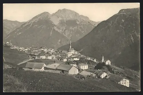 AK Sent /Engadin, Teilansicht mit Bergen