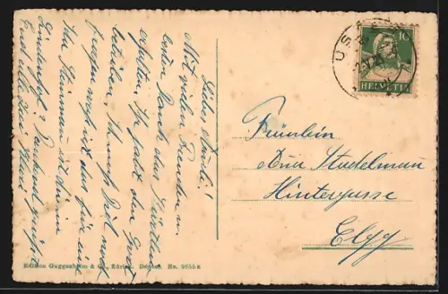 AK Uster, Blick von einer Wiese auf die Stadt