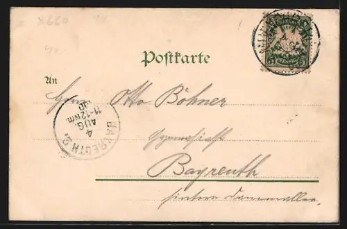 AK Münchberg, Ortsansicht mit Kirche und Wohnhäusern