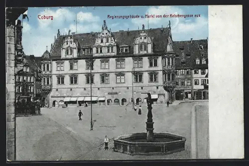 AK Coburg, Regierungsgebäude am Markt von der Retschengasse aus