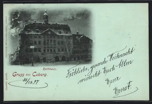 Mondschein-AK Coburg, Rathaus