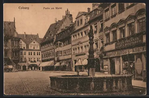 AK Coburg, Partie am Markt, Agentur Hamburg-Amerika