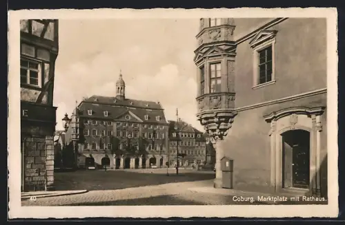 AK Coburg, Marktplatz mit Rathaus