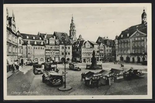 AK Coburg, Marktplatz mit Marktständen