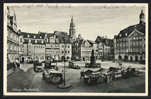 AK Coburg, Marktplatz mit Marktständen