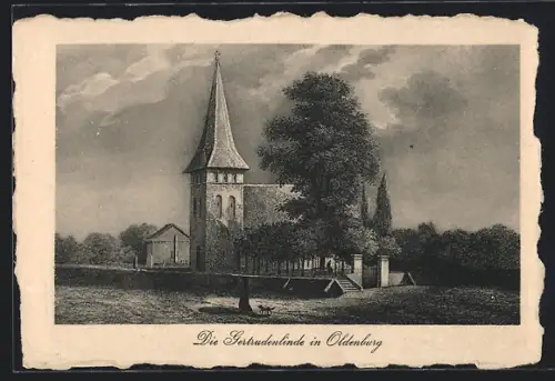 AK Oldenburg / Gr., Gertrudenlinde vor der Kirche
