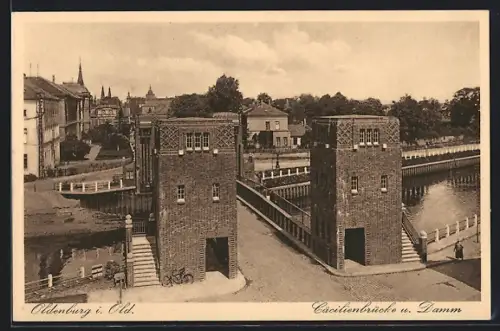 AK Oldenburg i. Old., Cäcilienbrücke u. Damm