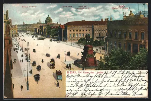AK Berlin, Unter den Linden mit Reiterdenkmal, von oben gesehen