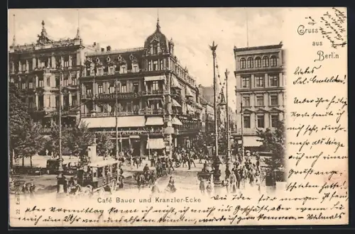 AK Berlin, Café Bauer und Kranzler-Ecke, Unter den Linden, Ecke Friedrichstrasse