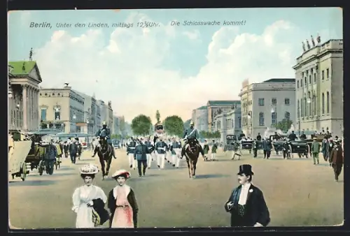 AK Berlin, Unter den Linden mittags 12 1 /2 Uhr mit Kutschen