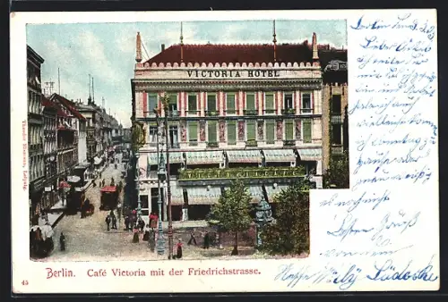 AK Berlin, Café Victoria mit der Friedrichstrasse