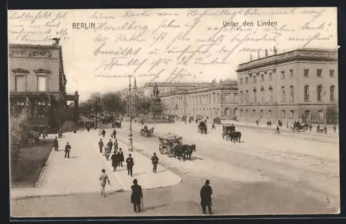 AK Berlin, Strasse Unter den Linden mit Denmal