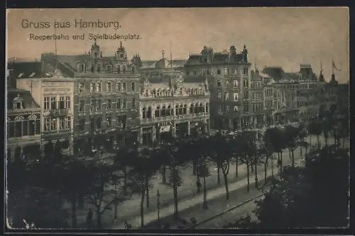 AK Hamburg-St.Pauli, Reeperbahn und Spielbudenplatz