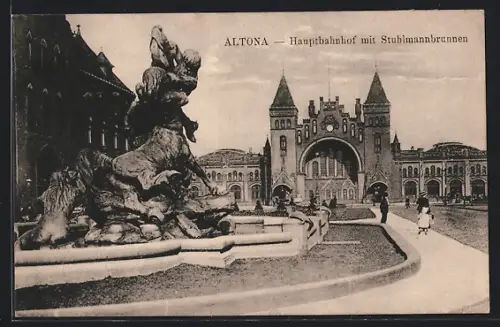 AK Hamburg-Altona, Hauptbahnhof mit Stuhlmannbrunnen