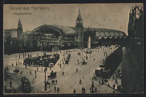 AK Hamburg-St.Georg, Hauptbahnhof mit Strassenbahn