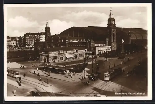 AK Hamburg-St.Georg, Hauptbahnhof, Vorplatz mit Strassenbahn