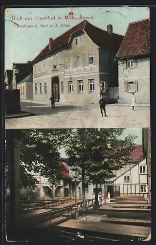 AK Frankfurt-Seckbach, Gasthaus z. Rad v. J. Kühn, Biergarten